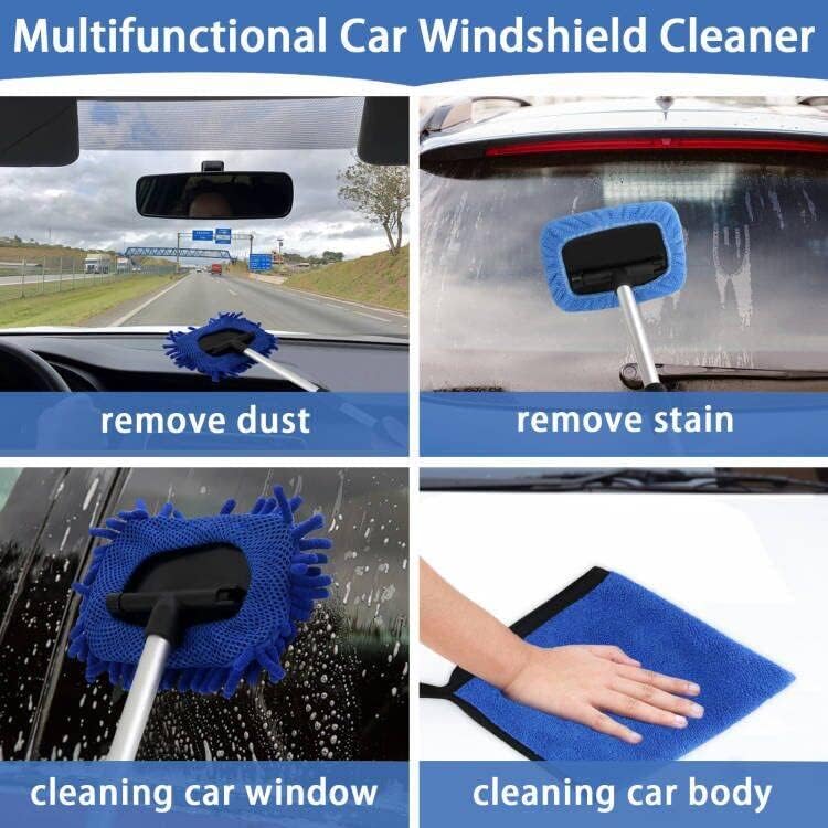 LeeLoon 5 PCS Windshield Cleaning Tools, 18 inch Microfiber Car Window Cleaning Tool with Extendable Handle, Auto Interior Exterior Glass Wiper Car Glass Cleaner Kit with Microfiber Bonnet Pads and Cloth - Image 5